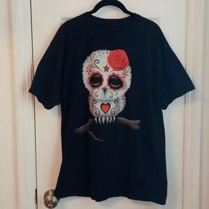 Design by Humans Sugar Skull Owl t-shirt by artist Jeff Bartels